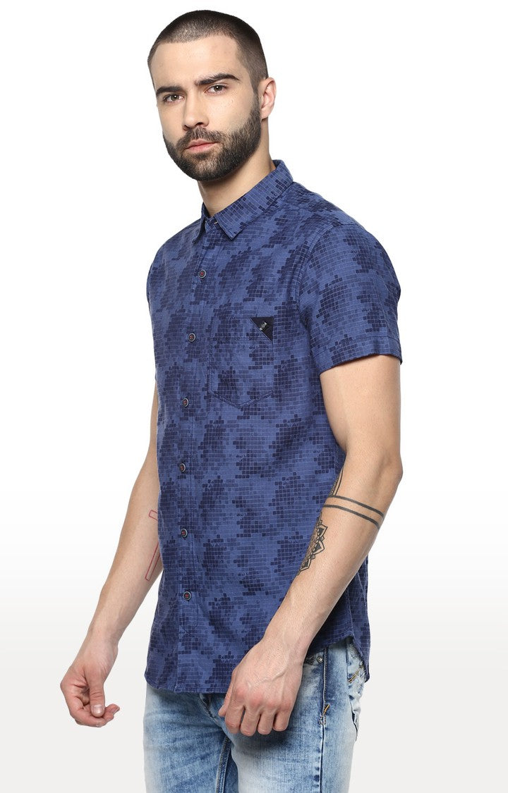 Spykar Men'S Blue Cotton Printed Casual Shirts