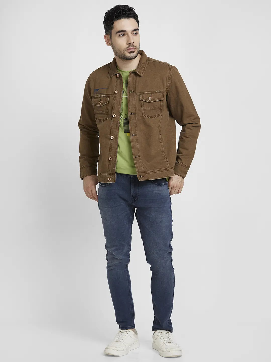 Spykar Men American Khaki Cotton Regular Fit Denim Jacket