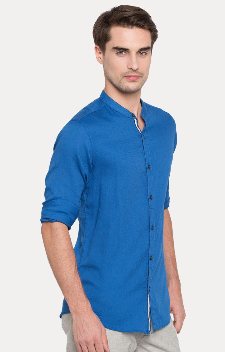 Spykar Men'S Blue Cotton Solid Casual Shirts