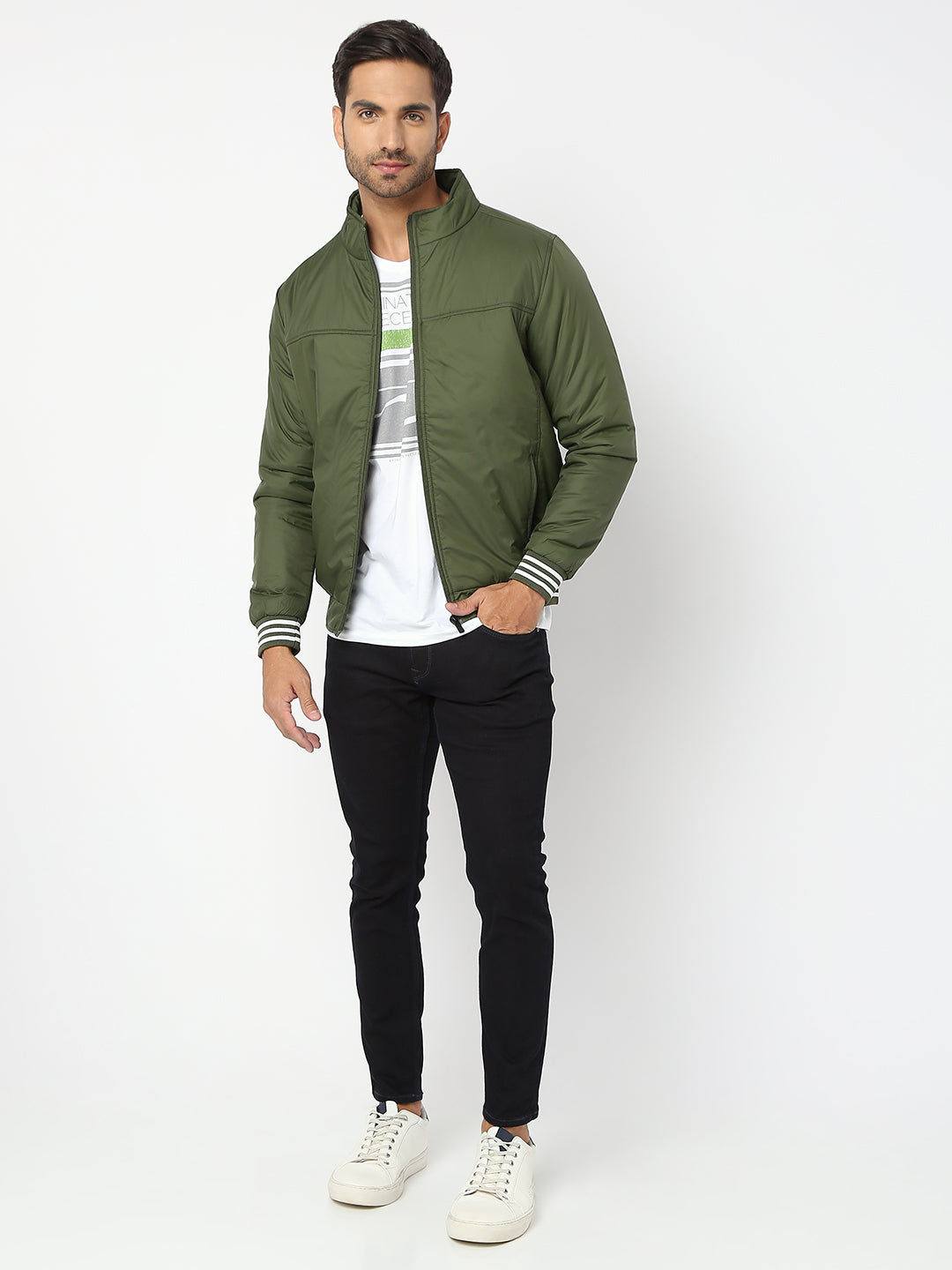 Spykar Men Olive Nylon Regular Fit Jacket