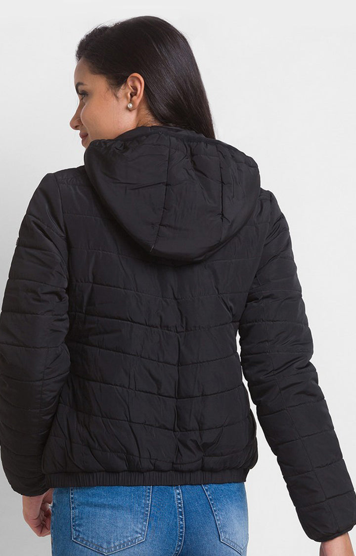 Spykar Black Nylon Full Sleeve Casual Jacket For Women