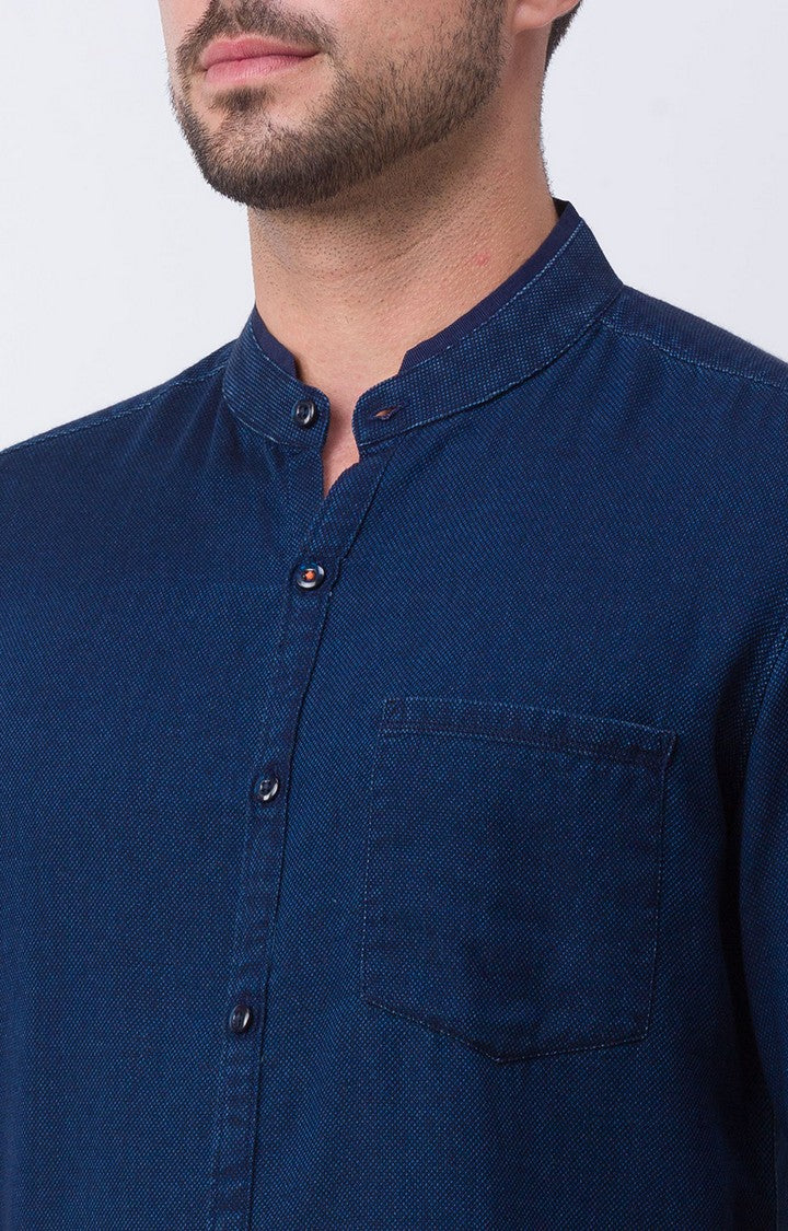 Spykar Dark Blue Cotton Full Sleeve Denim Shirt For Men