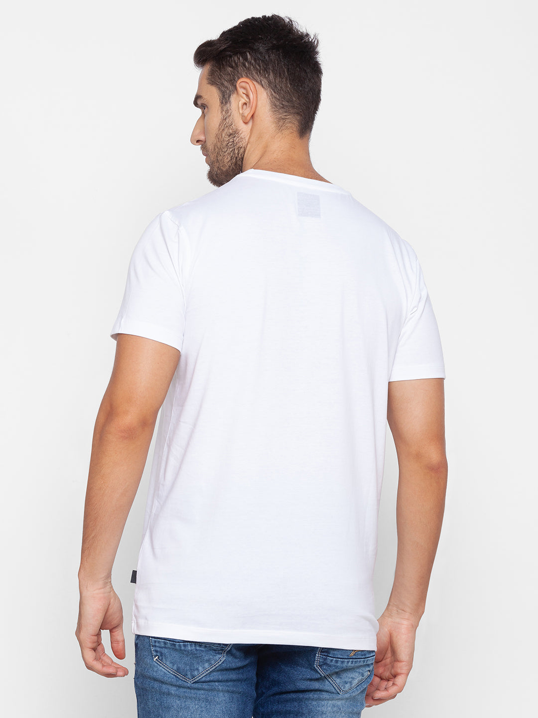 Spykar Men White Cotton Slim Fit Round Neck T-Shirt