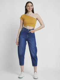 Spykar Women Mid Blue Cotton Baggy Fit Crop Length Clean Look Jeans -(Clara)