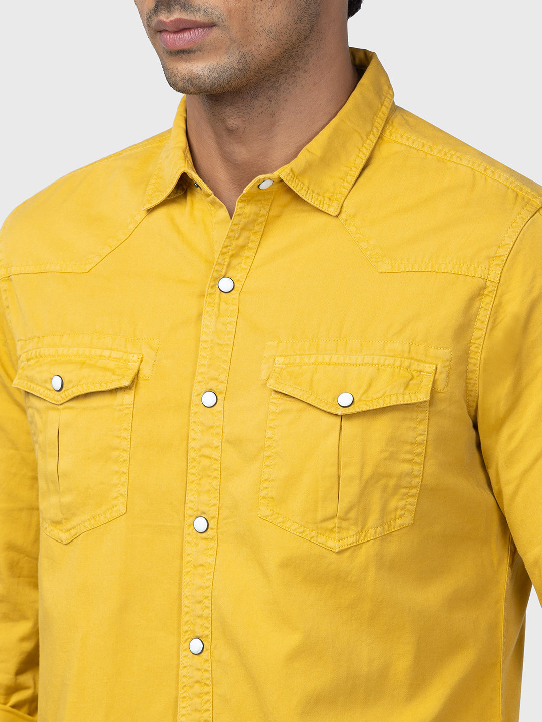 Spykar Men Sulphur Yellow Cotton Slim Fit Plain Shirt