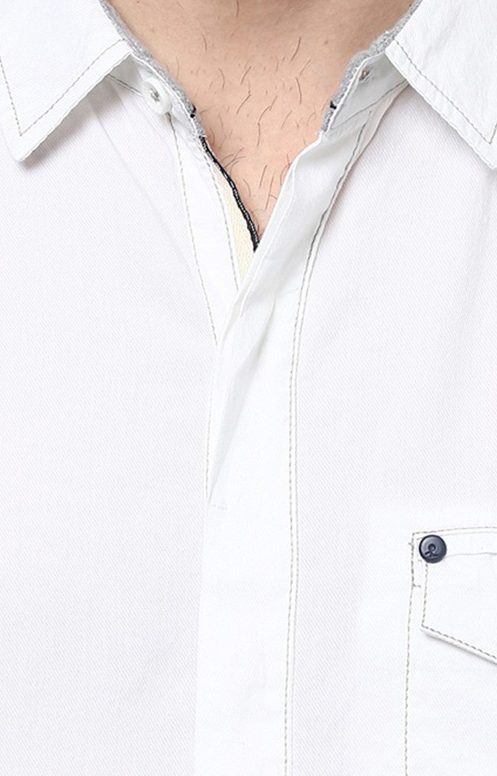 Spykar Men'S White Cotton Solid Casual Shirts