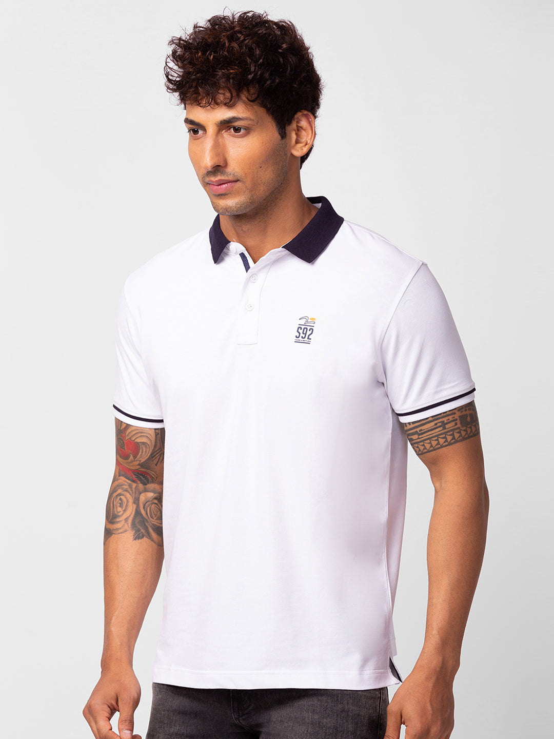 Spykar Men White Cotton Regular Fit Half Sleeve Plain Polo T-Shirt