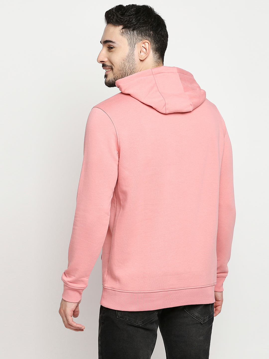 Spykar Dusty Pink Cotton Full Sleeve Hooded Sweatshirt For Men