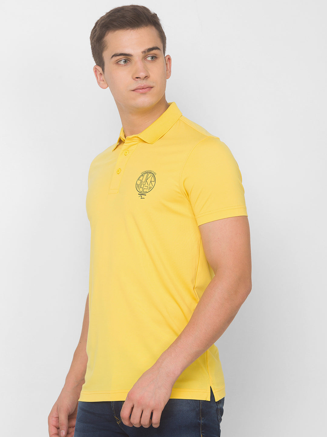 Spykar Men Yellow Cotton Slim Fit Round Neck T-Shirt