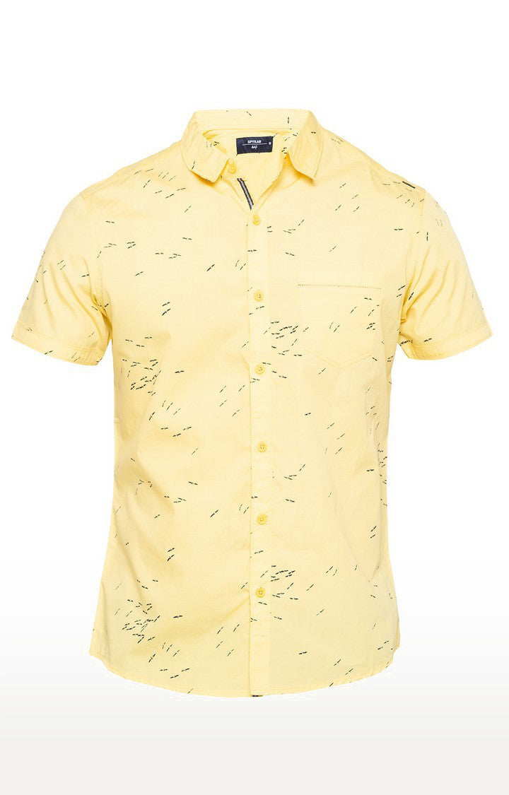 Spykar Men'S Yellow Cotton Printed Casual Shirts