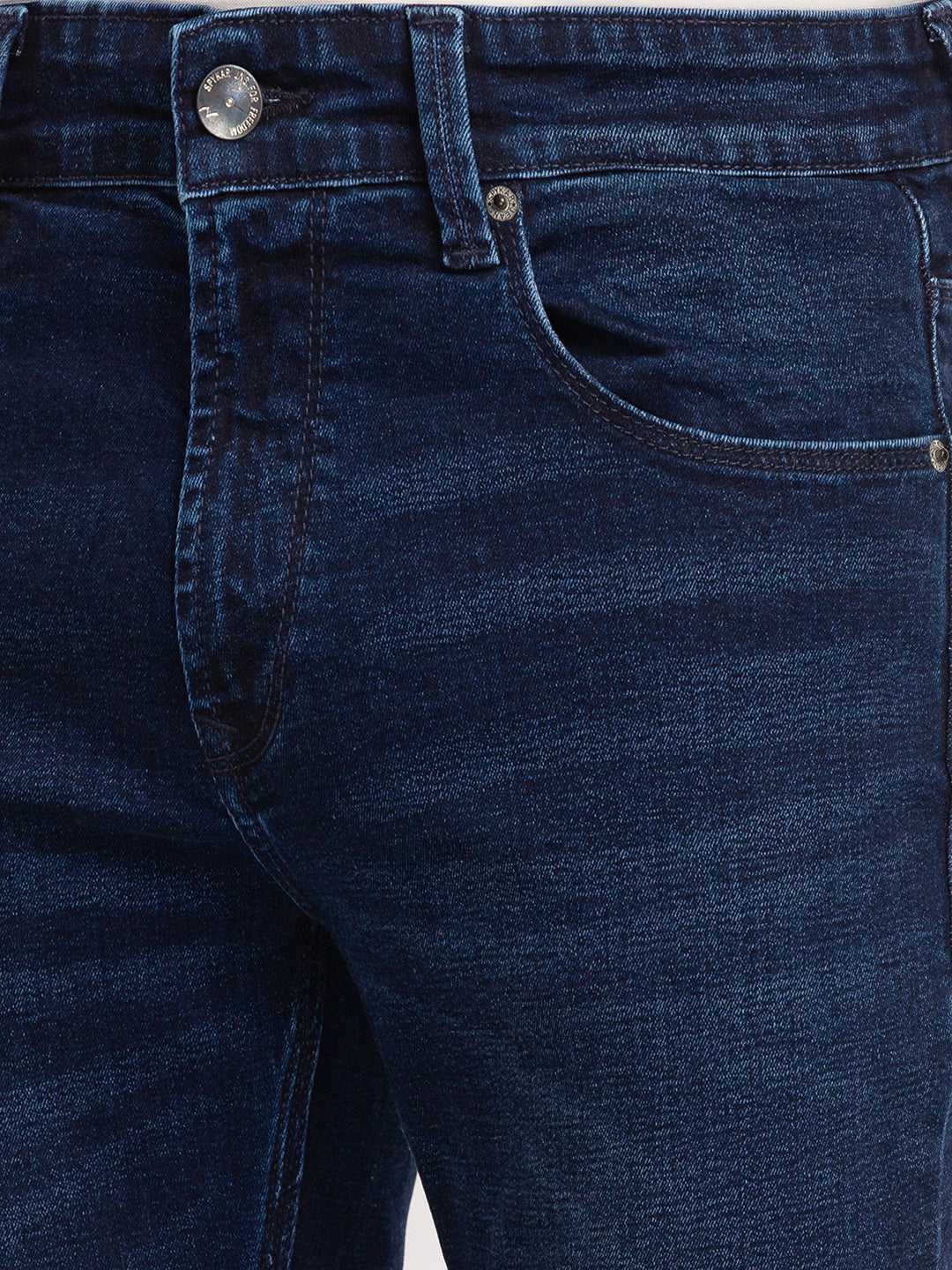 Spykar Dark Blue Cotton Regular Fit Narrow Length Jeans For Men (Rover)