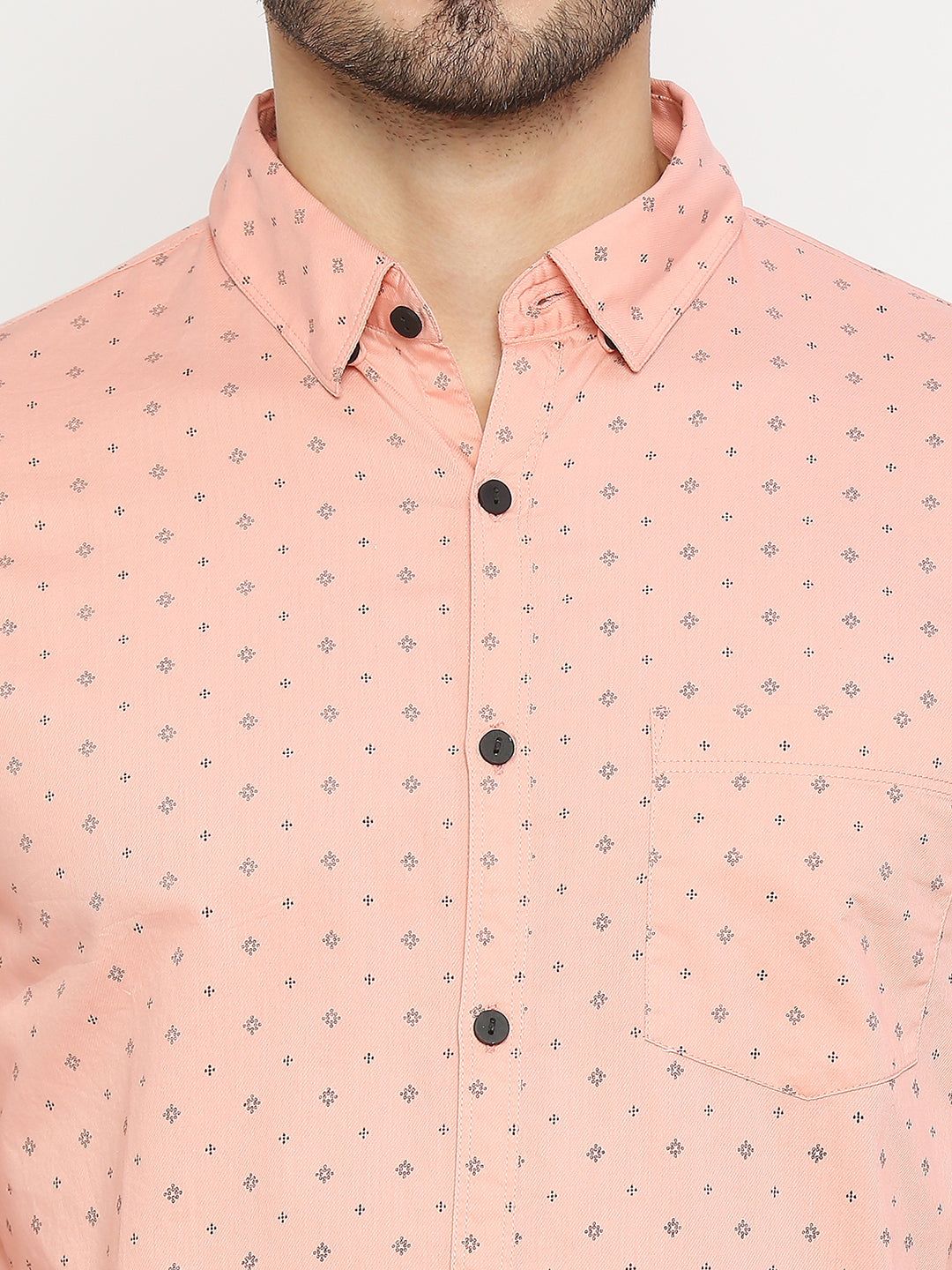 Spykar Men Pink Cotton Full Sleeve Printed Shirt