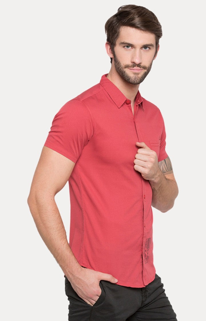 Spykar Orange Cotton Slim Fit Shirts For Men