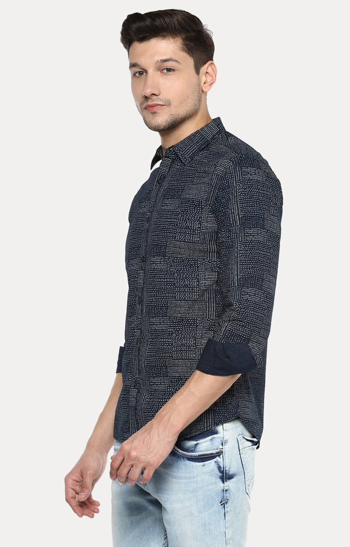 Spykar Men'S Blue Cotton Printed Casual Shirts