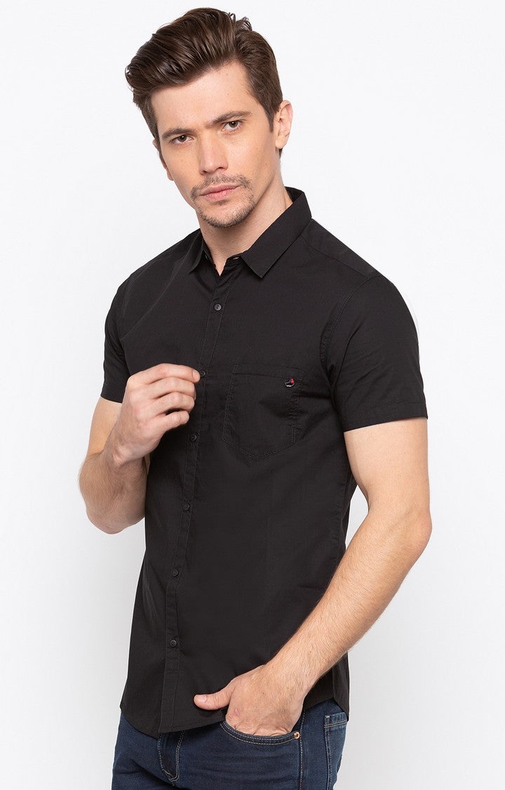 Spykar Men'S Black Cotton Solid Casual Shirts