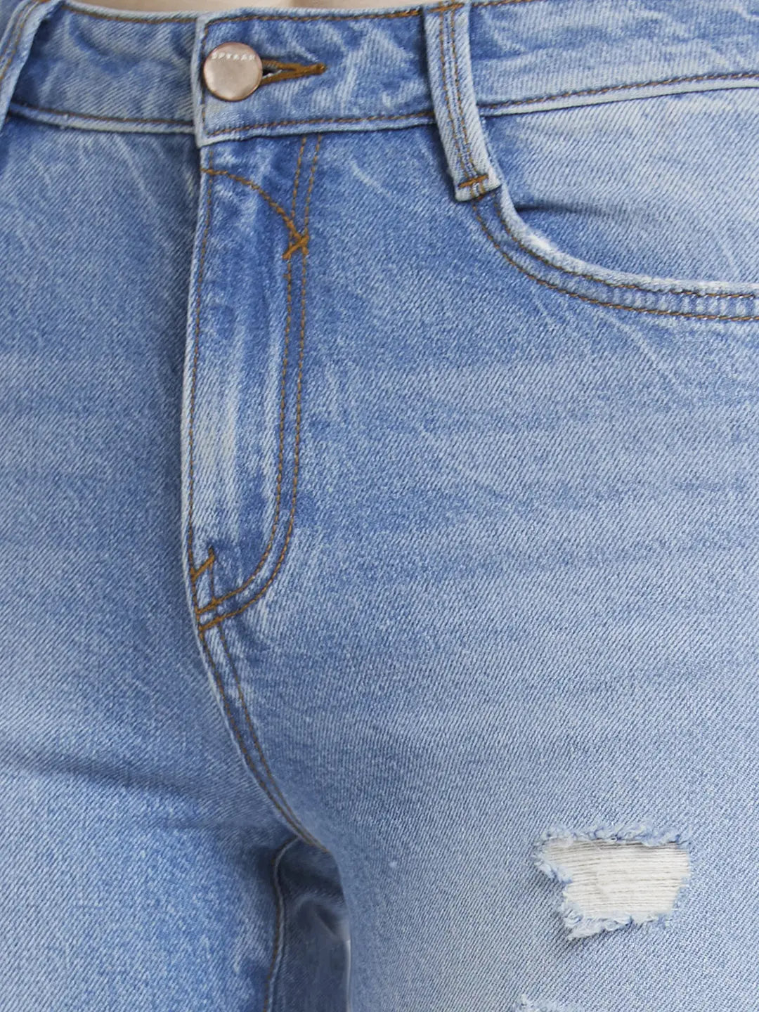 Spykar Women Light Blue Cotton Mom Fit Ankle Length Mild Distressed Jeans -(Amora)