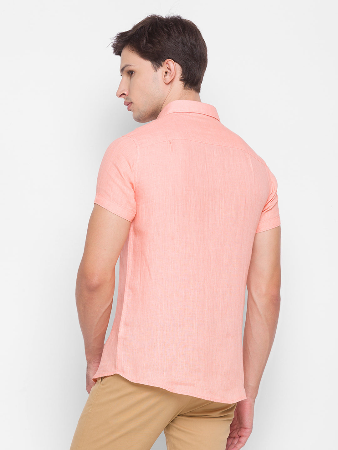 Spykar Slim Fit Orange Cotton Men Shirt