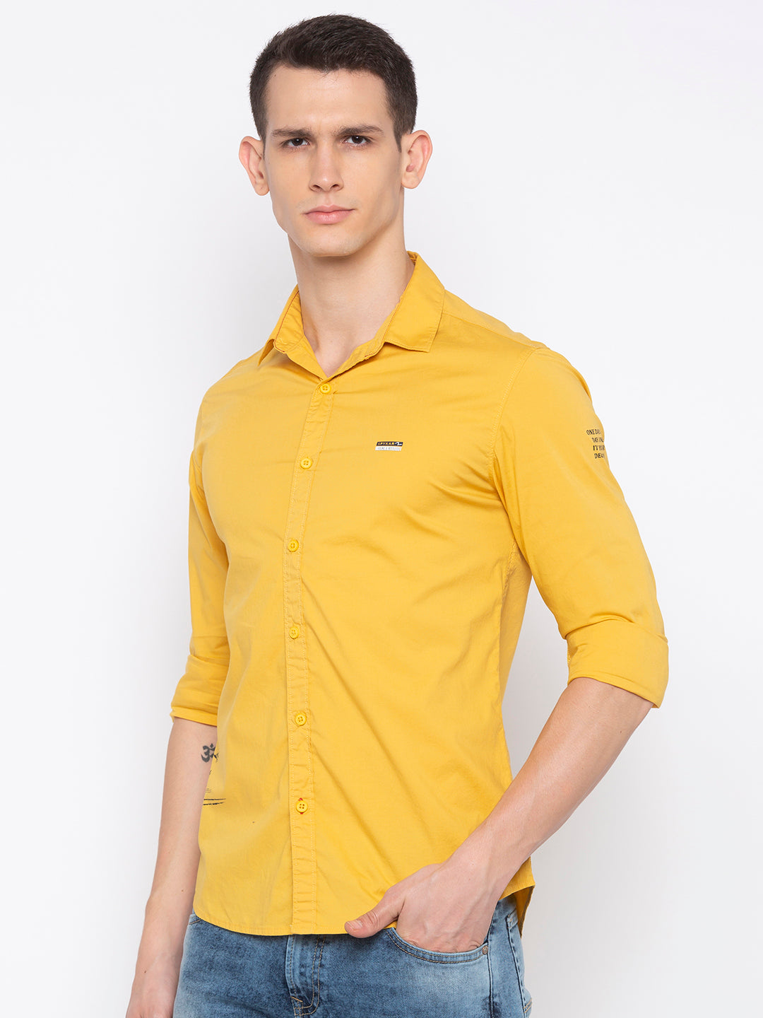 Spykar Men Yellow Solid Casual Shirt