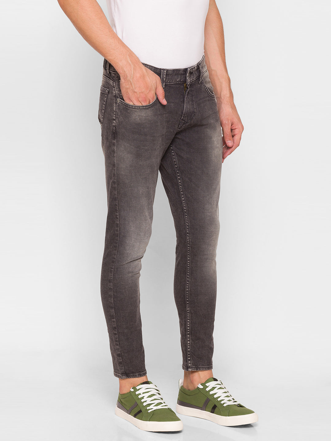 Spykar Men Light Grey Slim Fit Tapered Length Mid Rise Jeans(Kano)