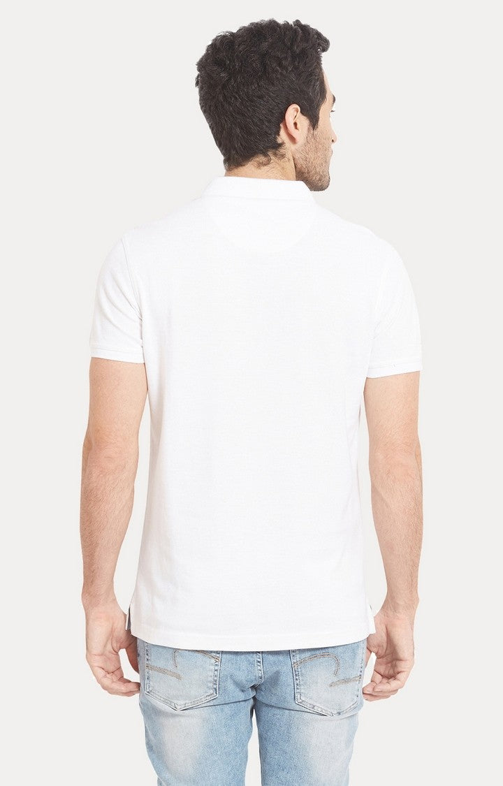 Spykar White Solid Slim Fit Polo T-Shirt