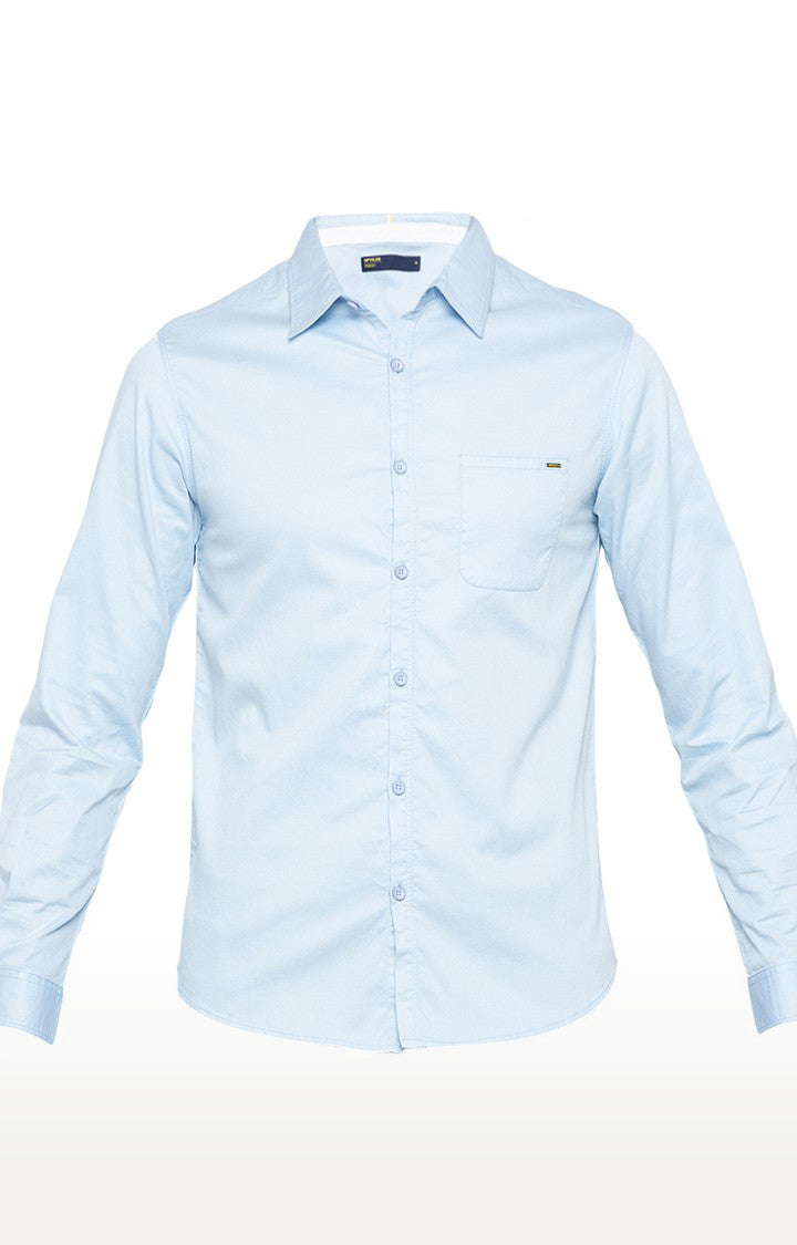 Spykar Men'S Blue Cotton Solid Casual Shirts