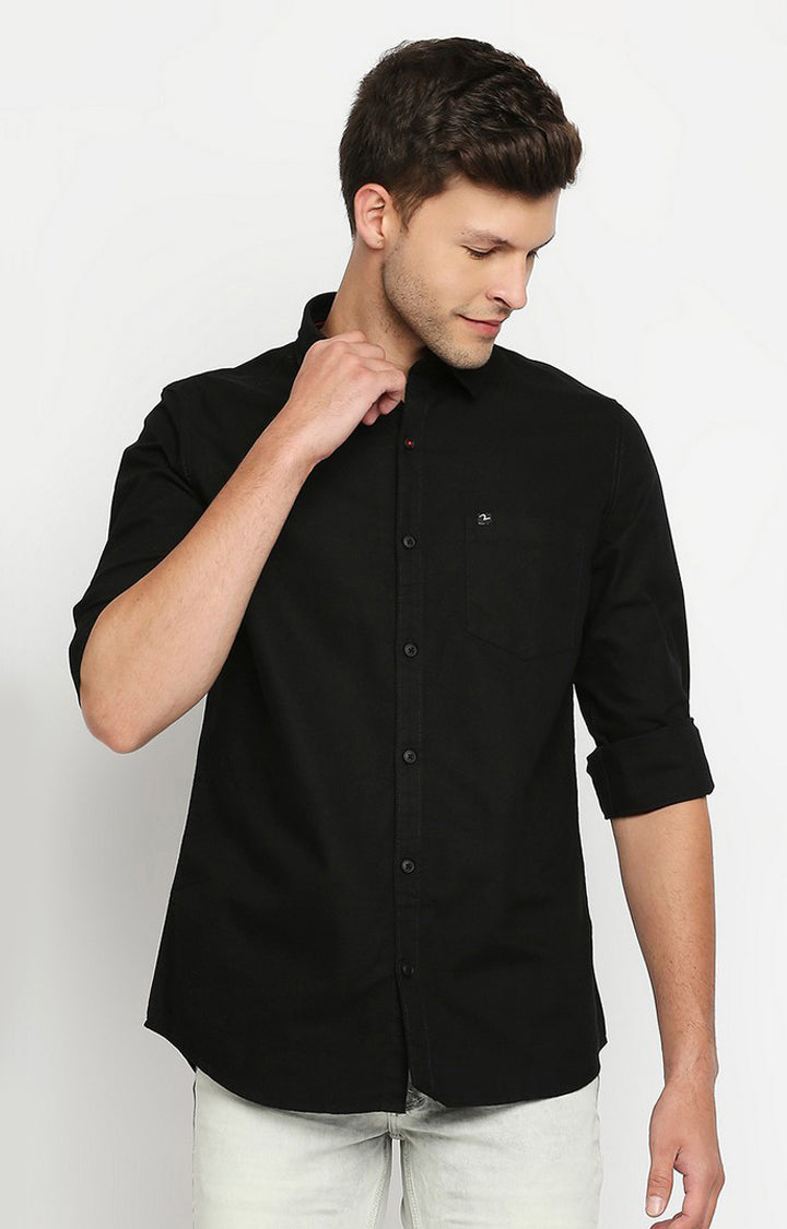 Spykar Men Black Slim Fit Full Sleeve Plain Shirt