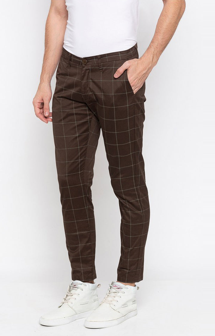 Spykar Men Brown Cotton Slim Fit Casual Trousers