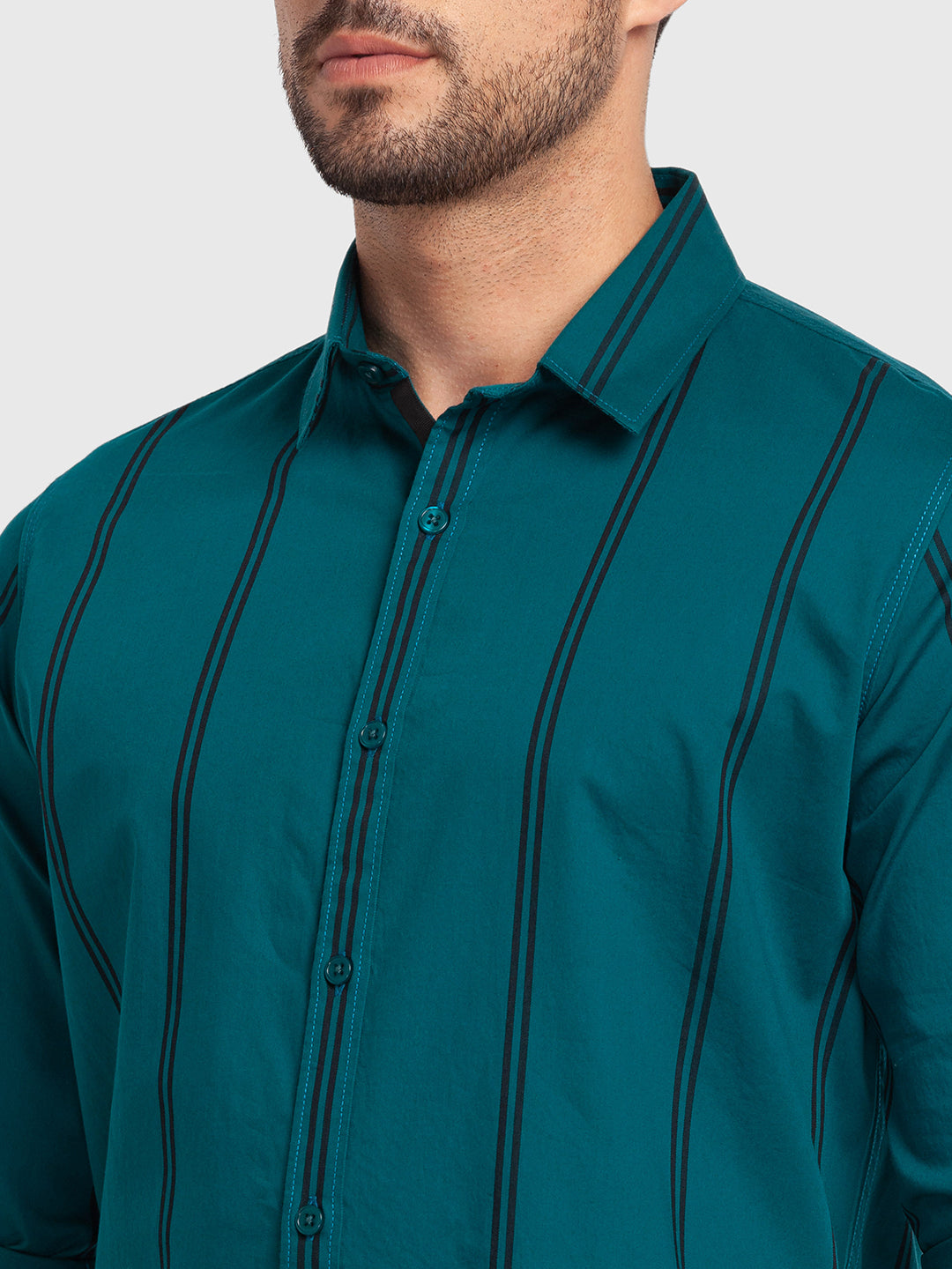 Spykar Sporty Green Cotton Full Sleeve Stripes Shirt For Men