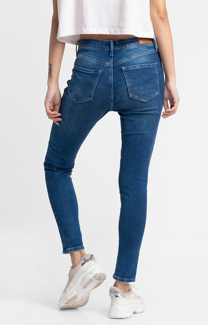 Spykar Women Mid Blue Cotton Super Skinny Ankle Length Jeans (Alexa)