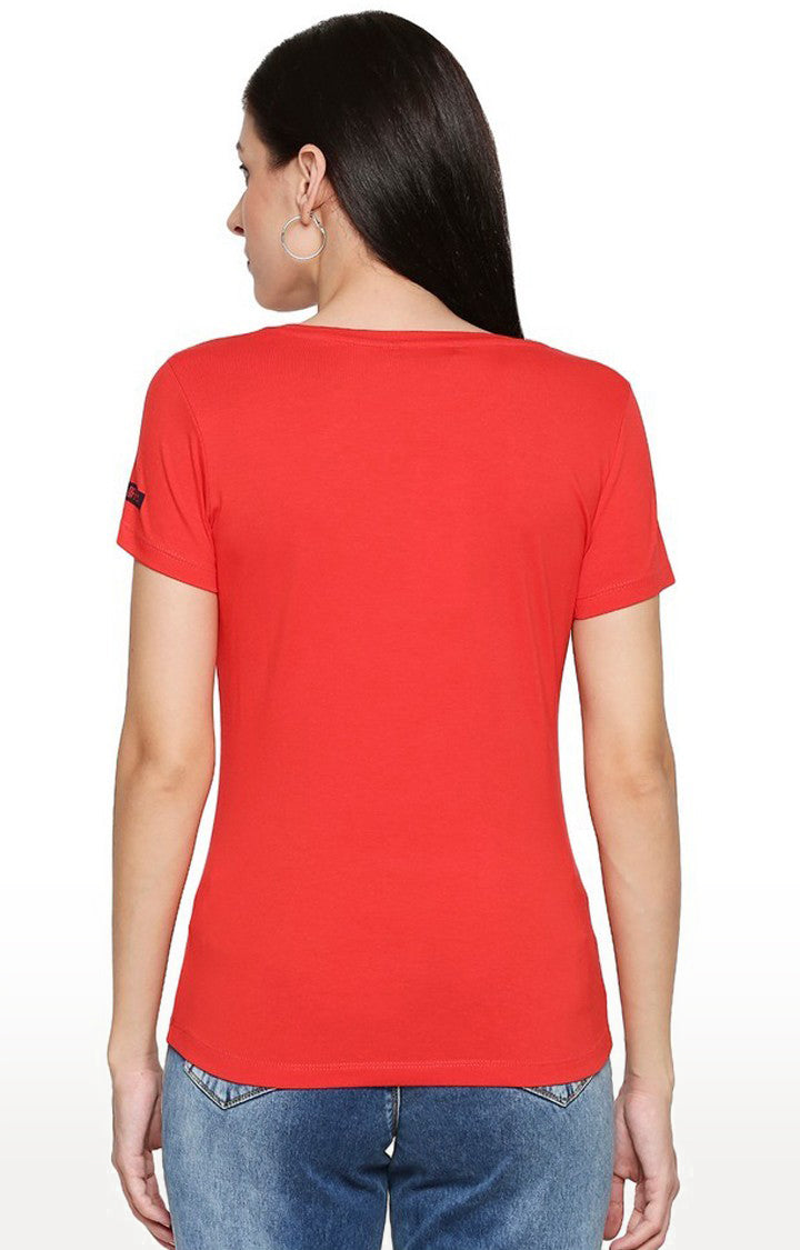 Spykar Women Cotton Red T-Shirt