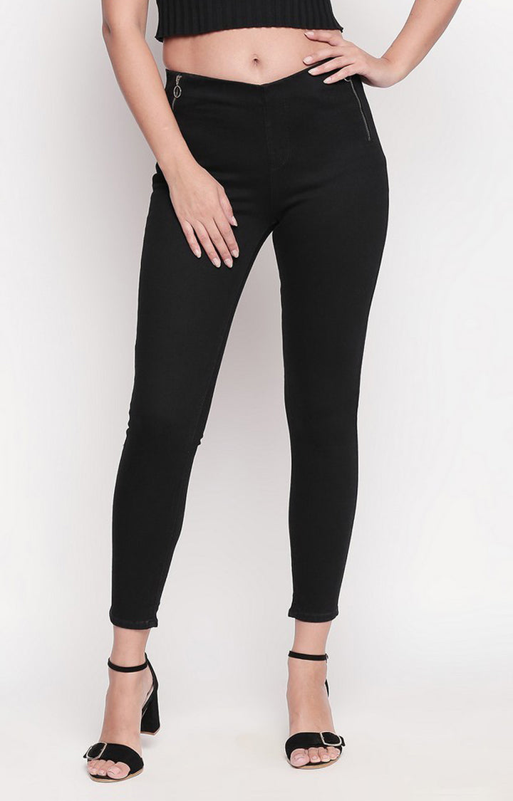 Spykar Women Black Cotton Skinny Fit Regular Length Jeggings (Ynr)