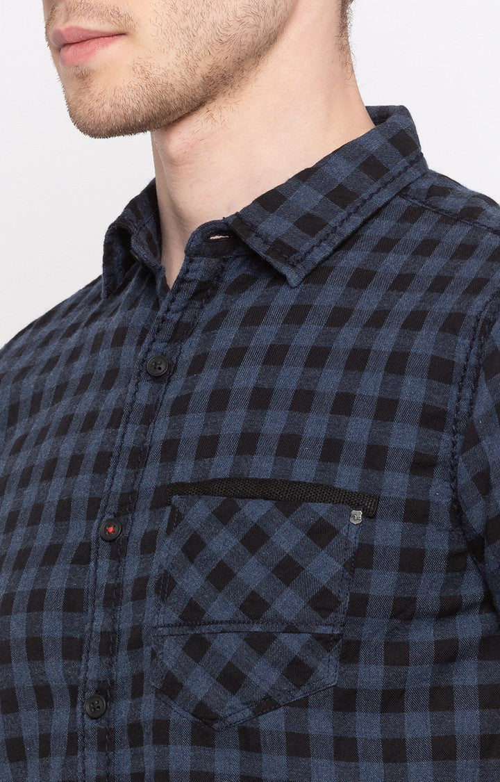 Spykar Men'S Blue Cotton Checked Casual Shirts