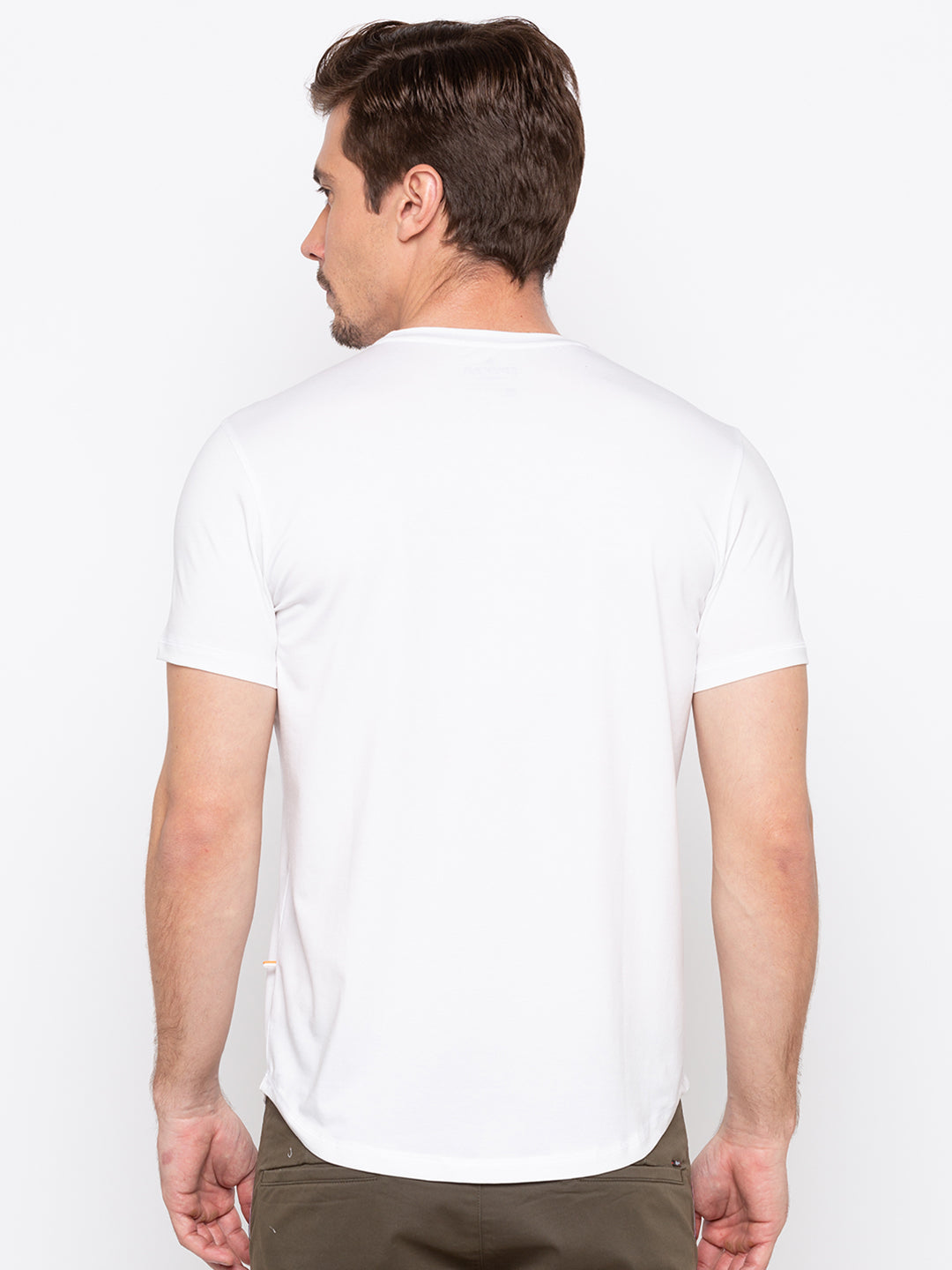 Spykar Men White Cotton Slim Fit Round Neck T-Shirt