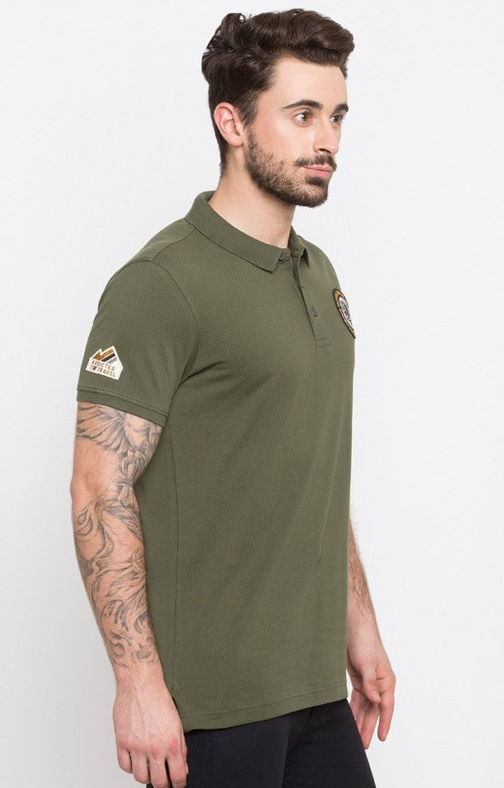 Spykar Green Solid Slim Fit Polo T-Shirt