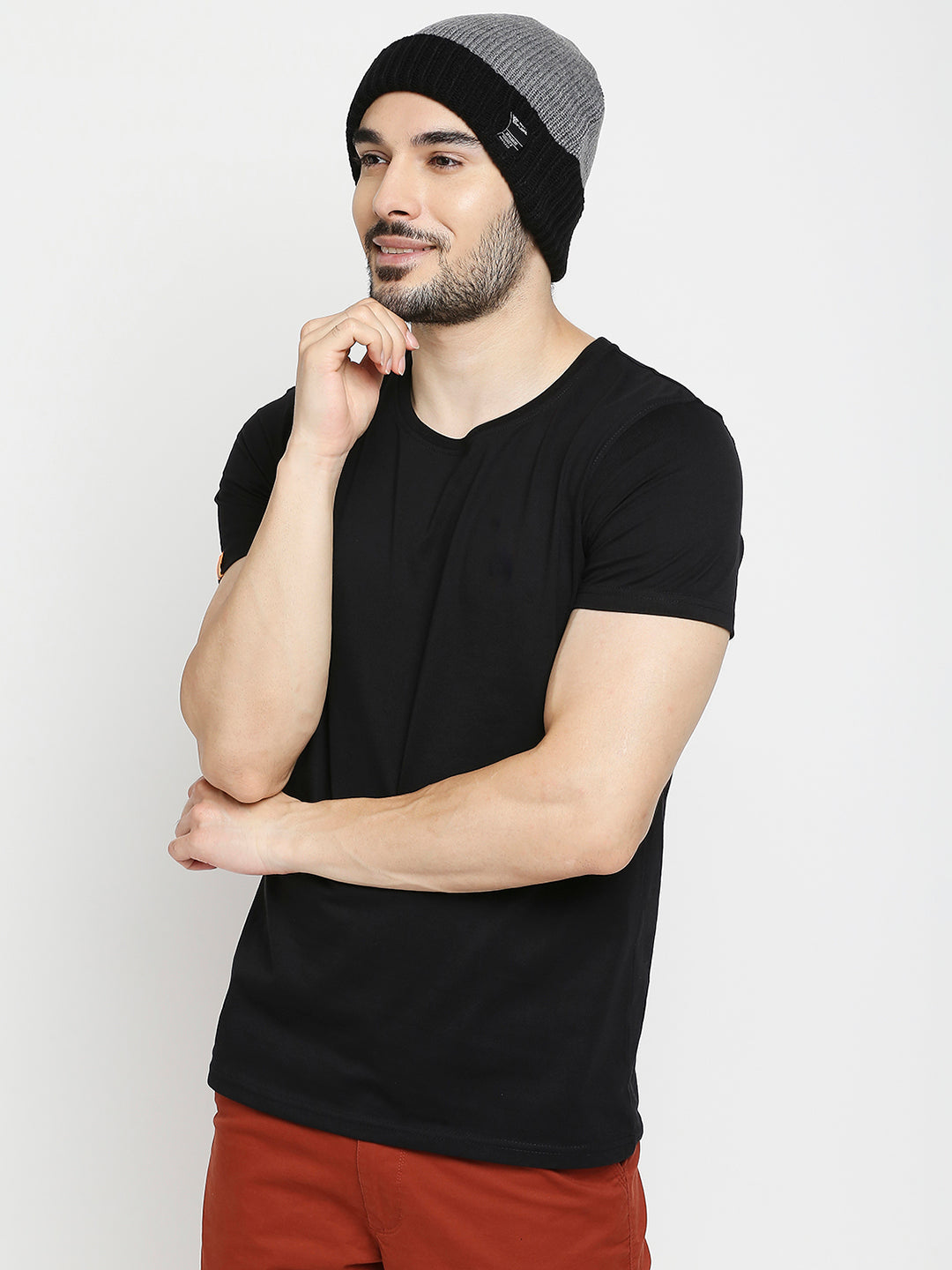 Spykar Grey & Black Cotton Beanie Cap