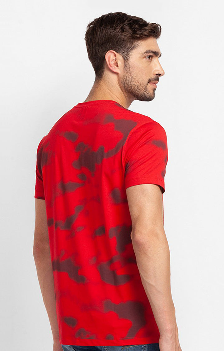 Spykar True Red Cotton Half Sleeve Printed Casual T-Shirt For Men