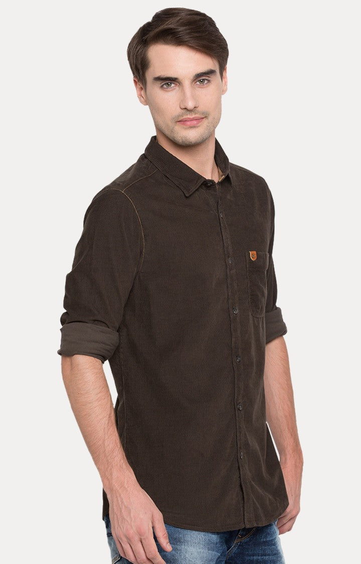 Spykar Men'S Brown Cotton Solid Casual Shirts