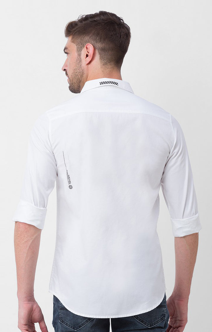 Spykar White Cotton Full Sleeve Plain Shirt For Men