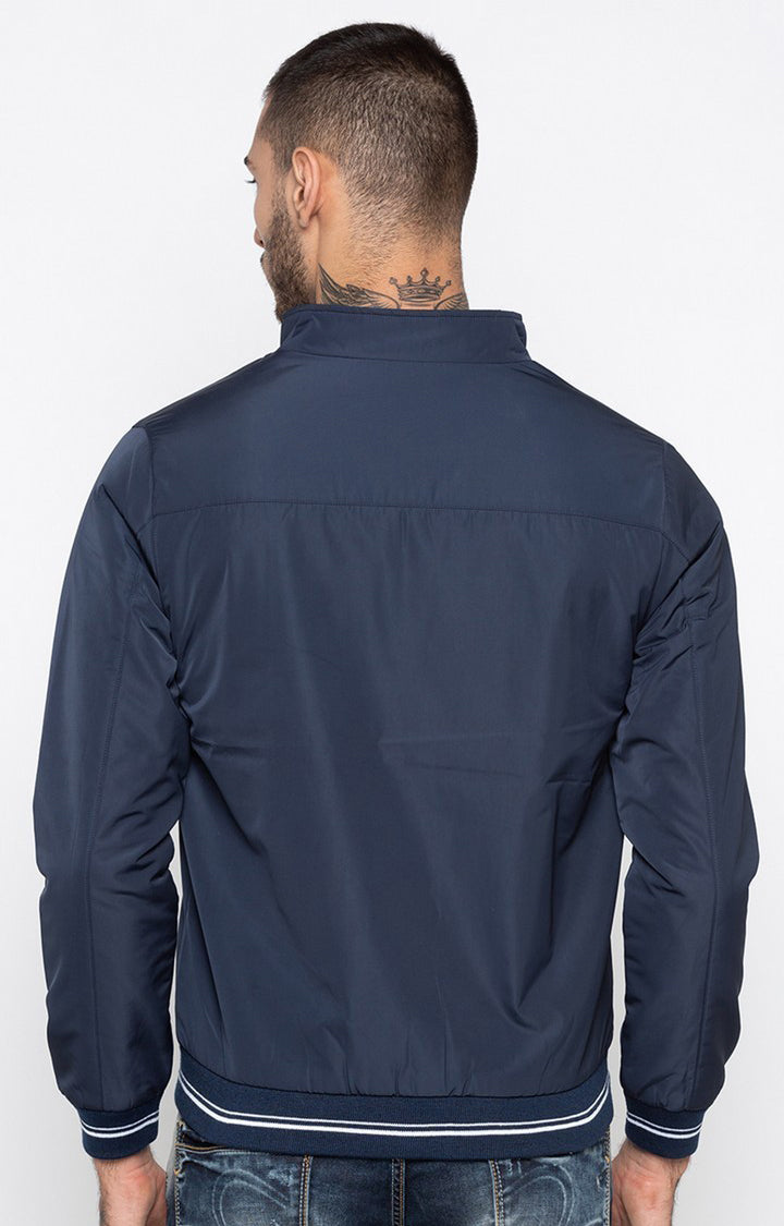 Spykar Men Navy Solid Regular Fit Bomber Jacket