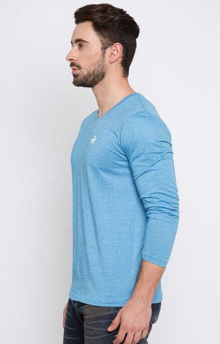 Spykar Blue Melange Slim Fit Men T-Shirts