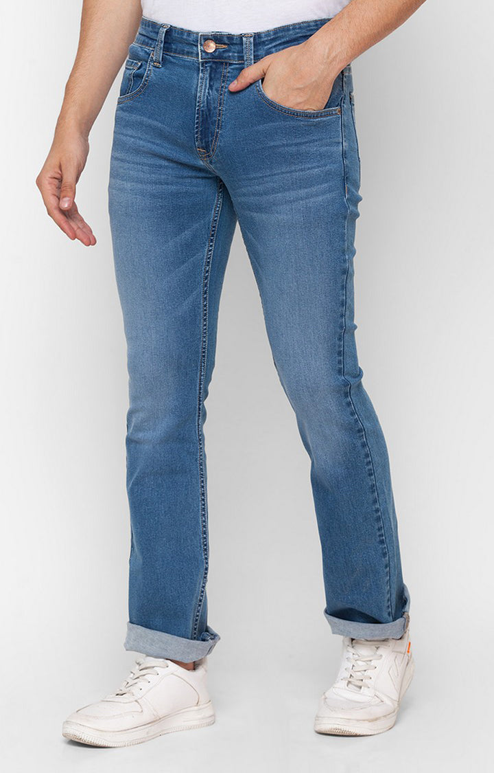 Spykar Mid Blue Cotton Comfort Fit Regular Length Jeans For Men (Rafter)