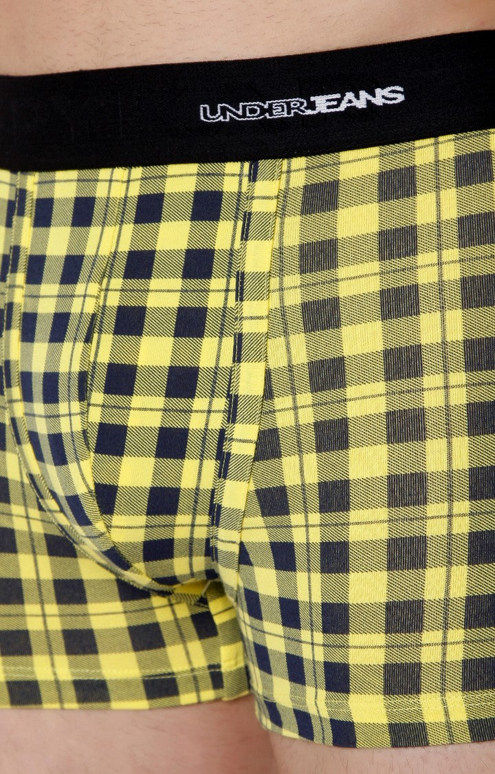 Underjeans By Spykar Men Yellow Check Cotton Blend Trunk