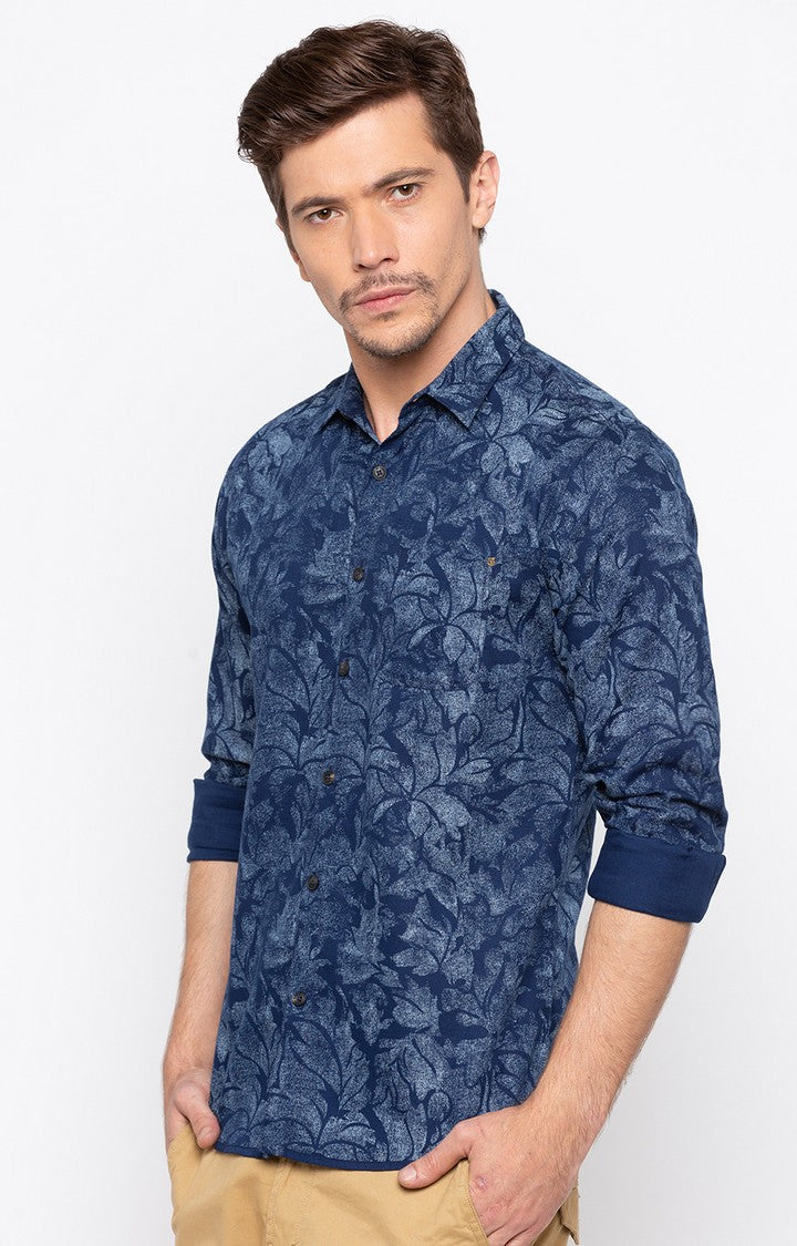 Spykar Men Navy Printed Slim Fit Casual Shirt