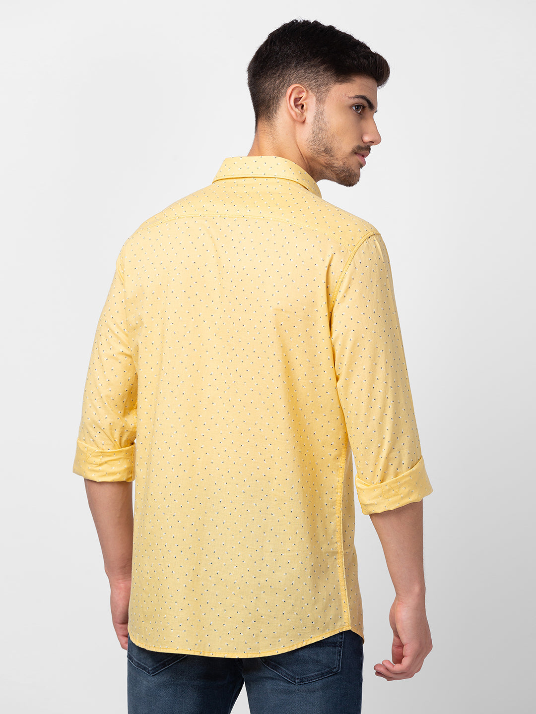 Spykar Men Chrome Yellow Cotton Slim Fit Printed Shirt