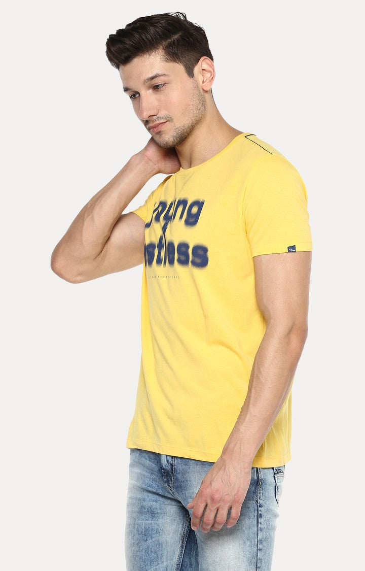 Spykar Yellow Printed Slim Fit Men T-Shirts