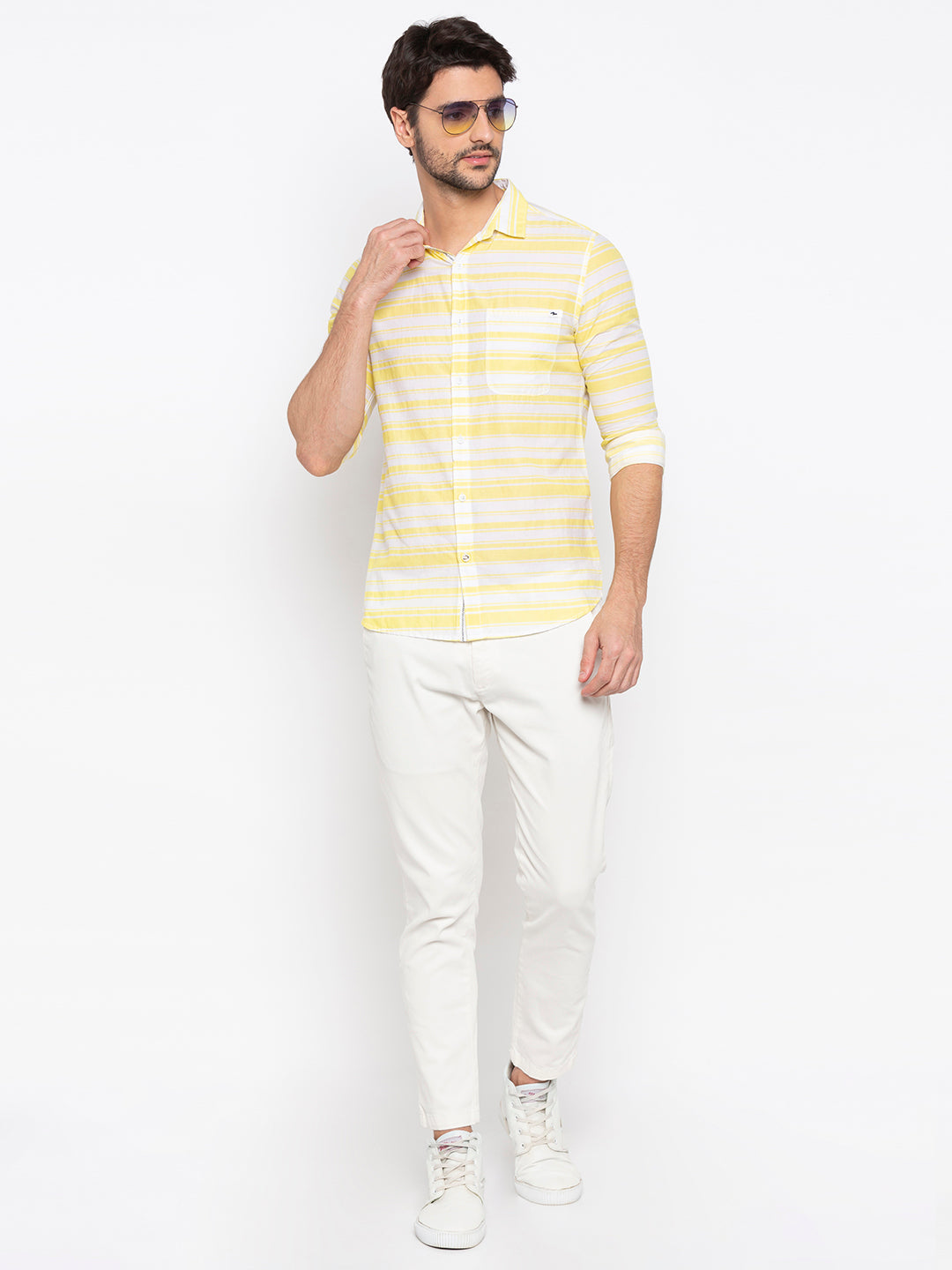 Spykar Men Lemon Yellow Cotton Slim Fit Shirt