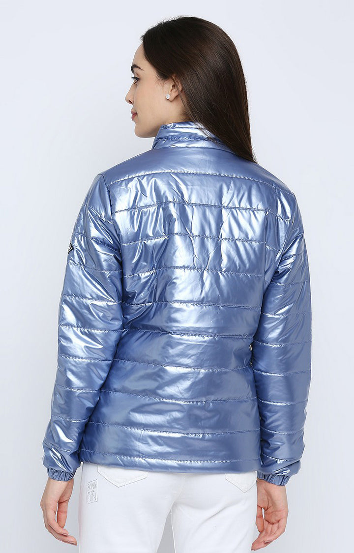 Spykar Women Blue Polyester Regular Fit Round Neck Jacket