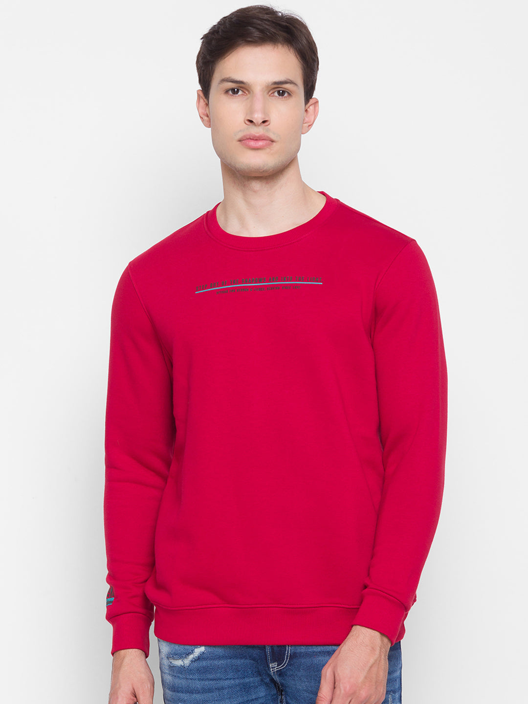 Spykar Red Cotton Sweatshirt For Men