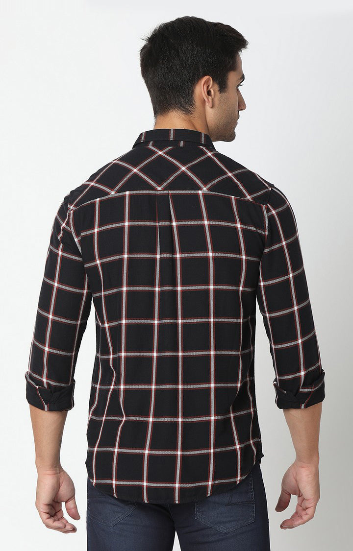 Spykar Men Black Cotton Slim Fit Checkered Shirt