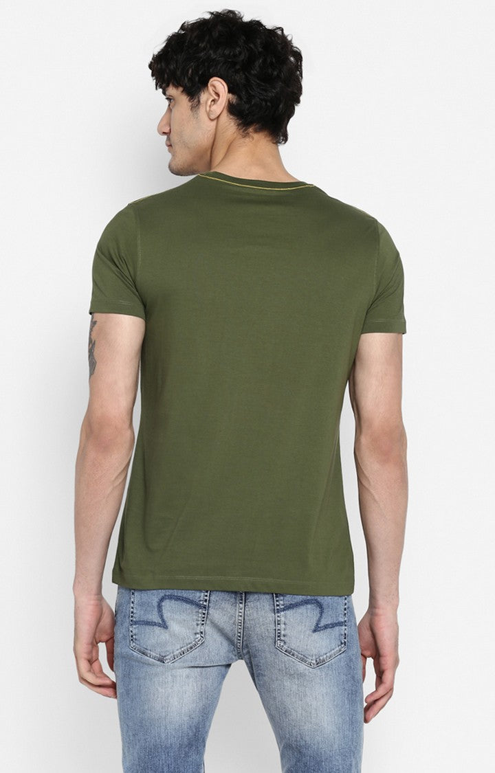 Spykar Olive Green Printed Slim Fit Men T-Shirts